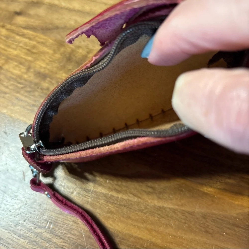 Leather Pink Dog Wristlet Coin Purse Handmade.